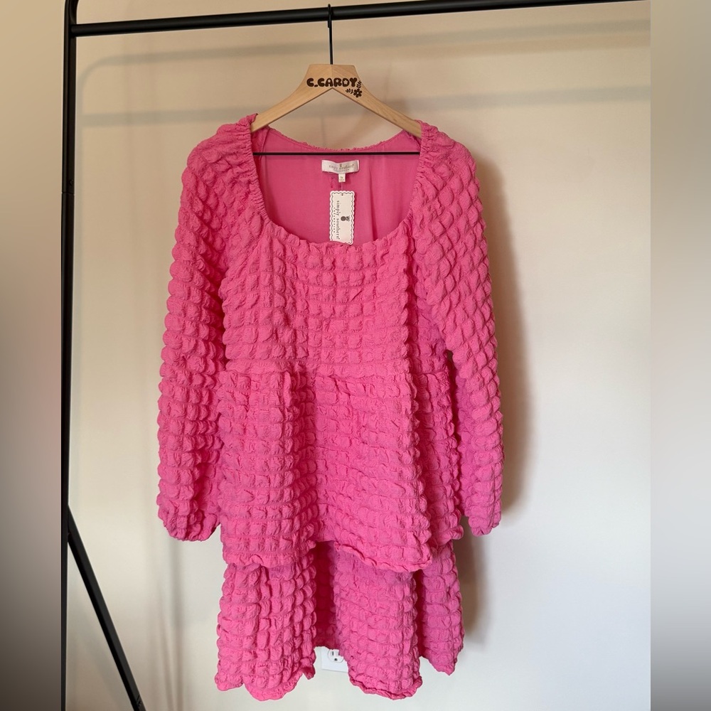 NWT Simply Southern Long Sleeve Tiered Bubble Dress Pink